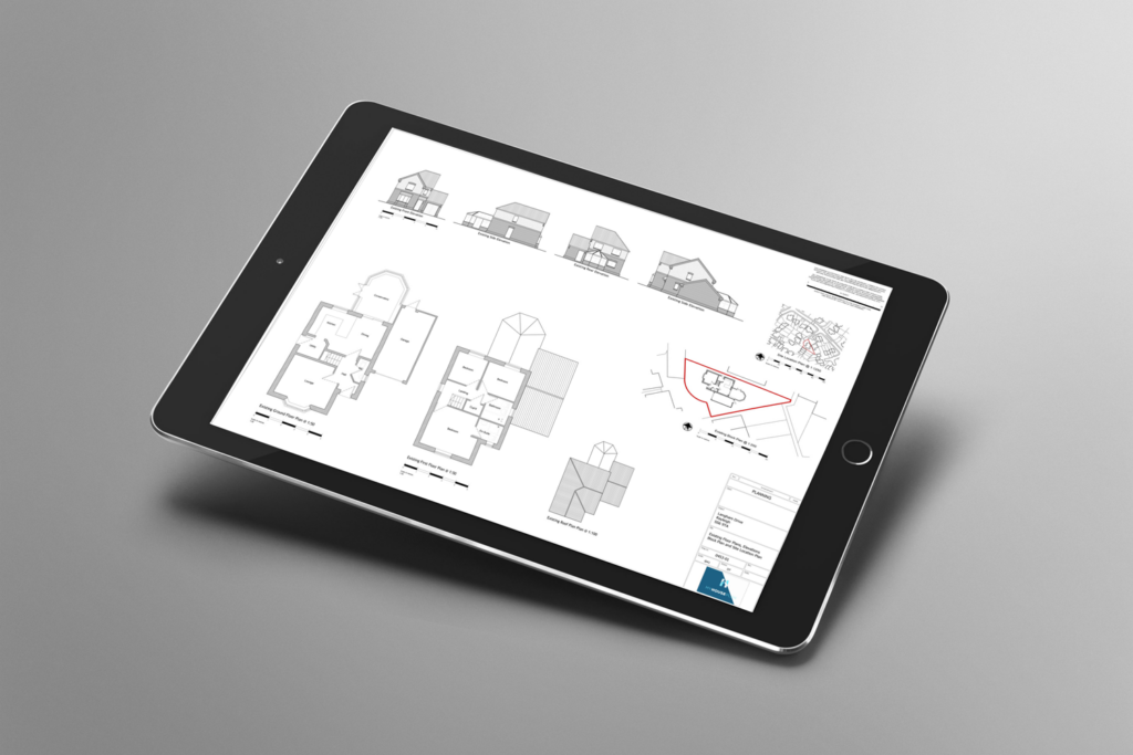 Planning drawings for home in Rayleigh, Essex shown on iPad