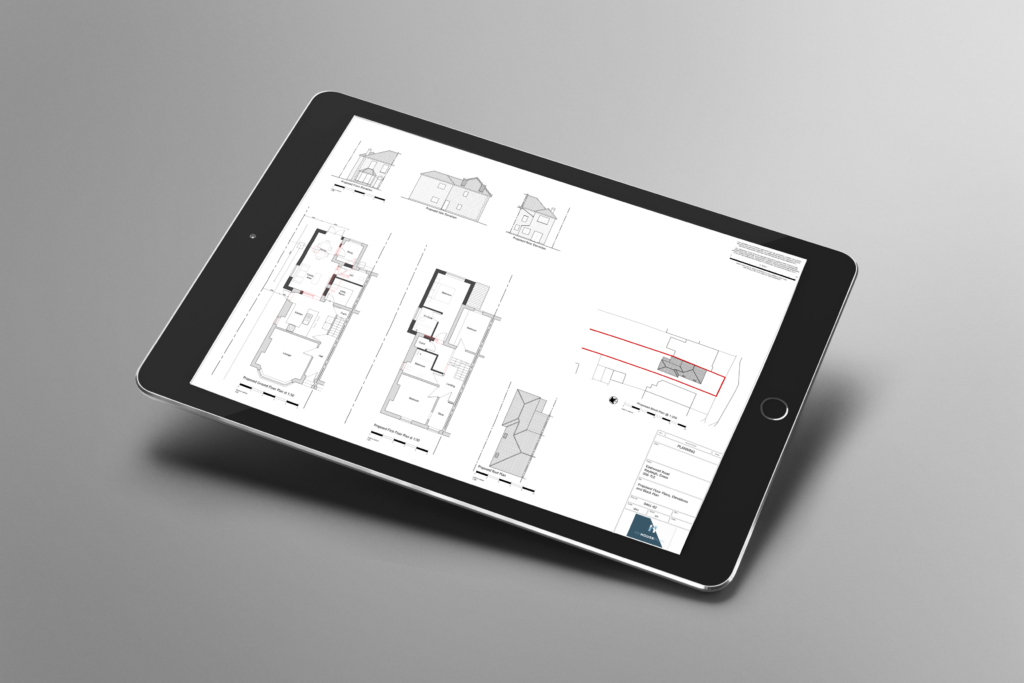 Planning drawings for home in Rayleigh, Essex shown on iPad